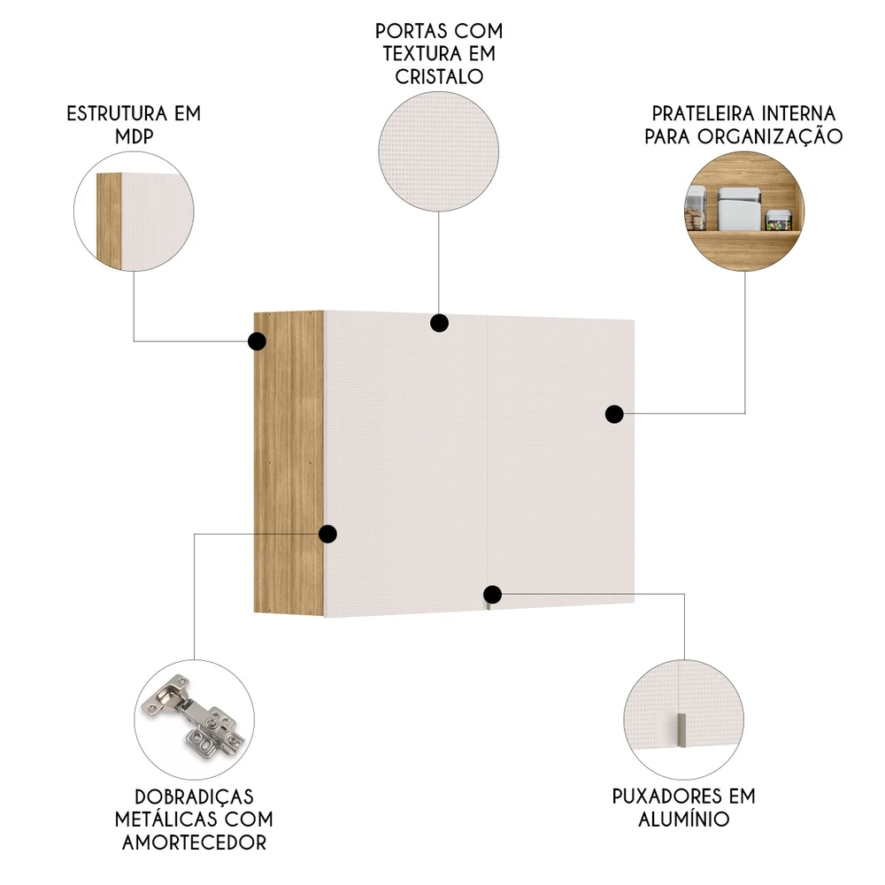 Armário de Cozinha Aéreo 120cm 2 Portas Minsk Z06 Freijó/Soft - Mpozenato