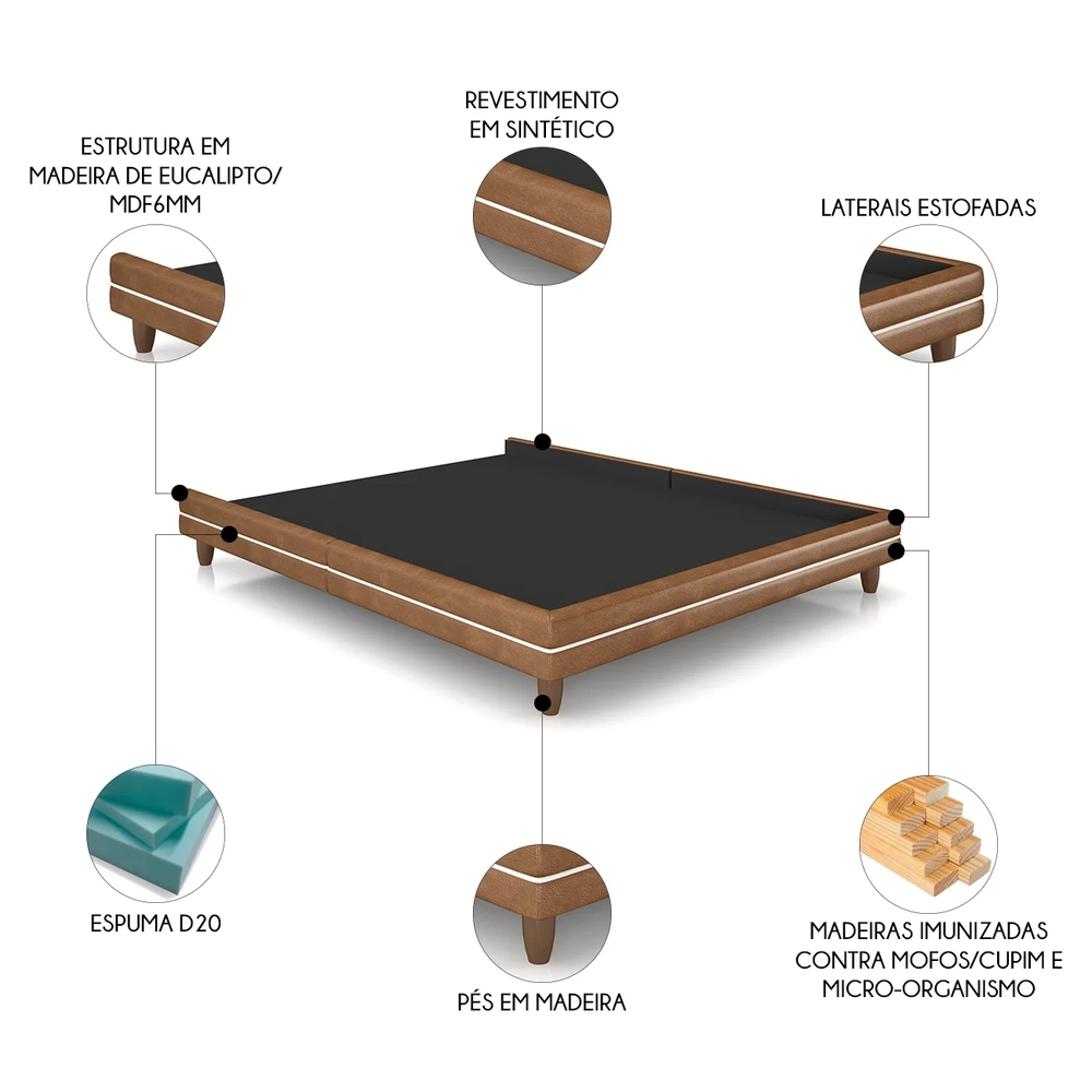 Cama King Base Box 195cm Many Z37 Sintético Caramelo - Mpozenato