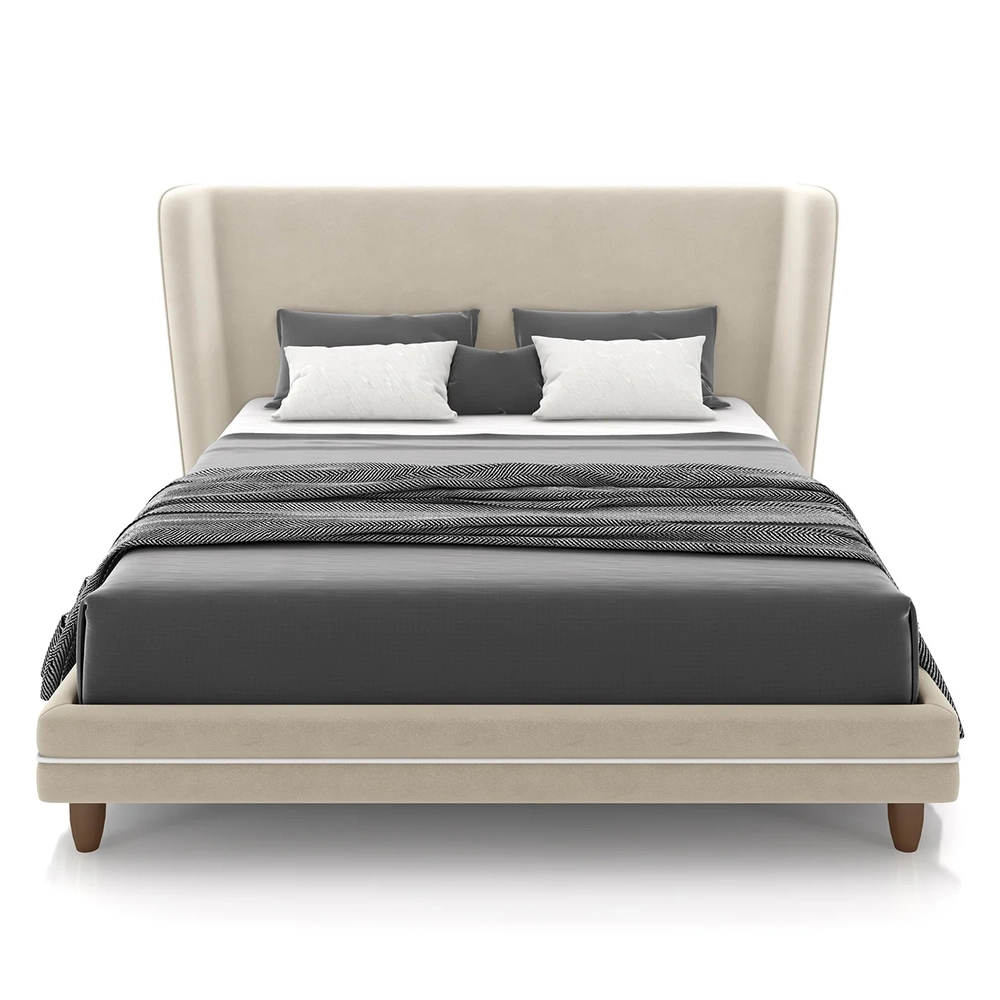 Cama Casal 140cm Com Cabeceira Many Z37 Veludo Bege - Mpozenato