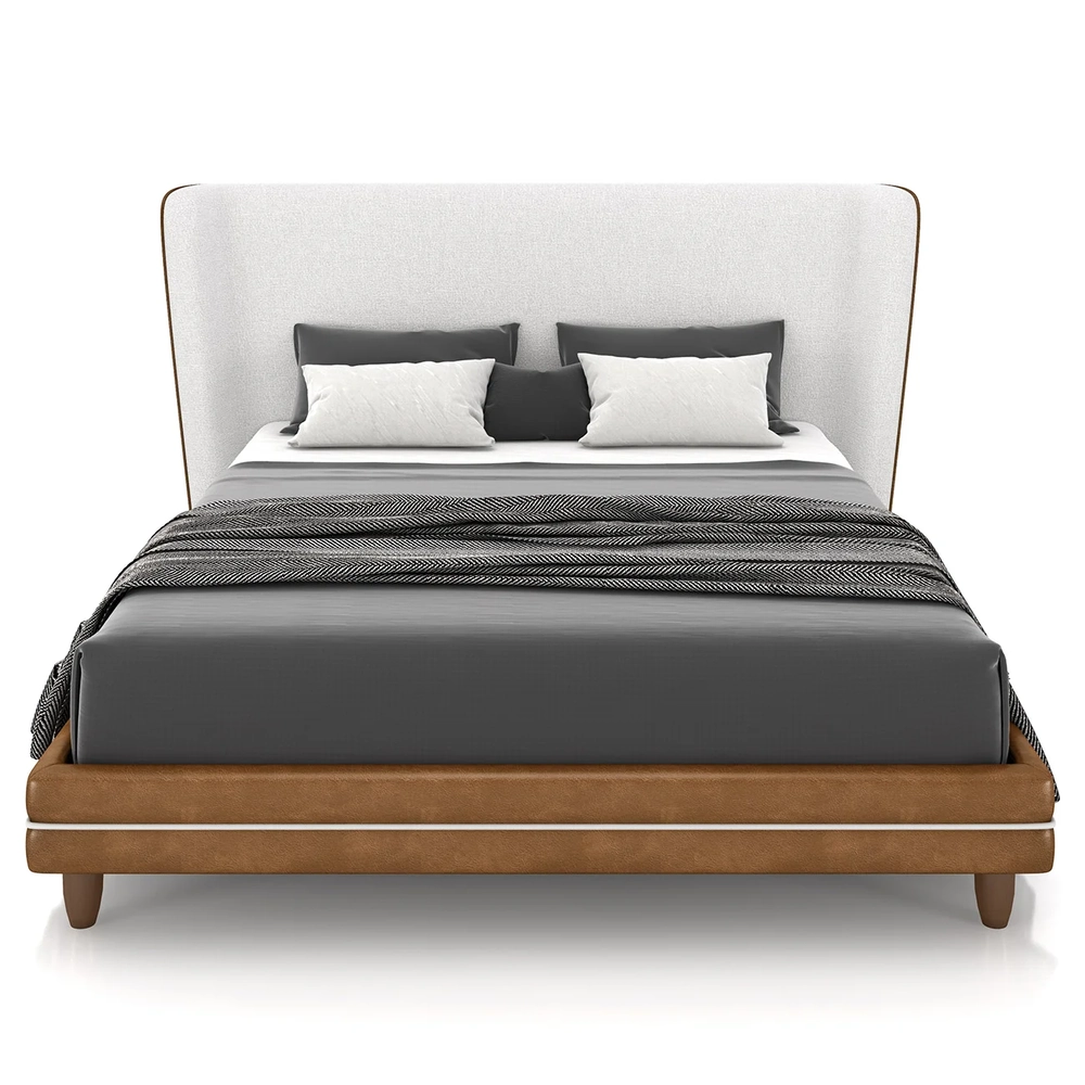 Cama Casal 140cm Com Cabeceira Many Z37 Bouclê Off/Caramelo - Mpozenato