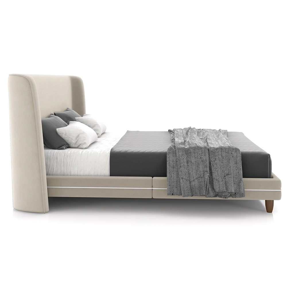 Cama King 195cm Com Cabeceira Many Z37 Veludo Bege - Mpozenato