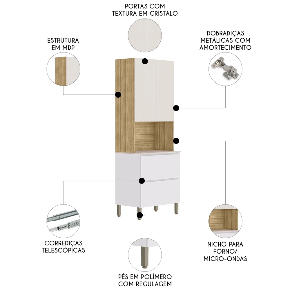 Paneleiro de Cozinha Torre Quente Minsk Z06 Branco/Soft/Freijó - Mpozenato
