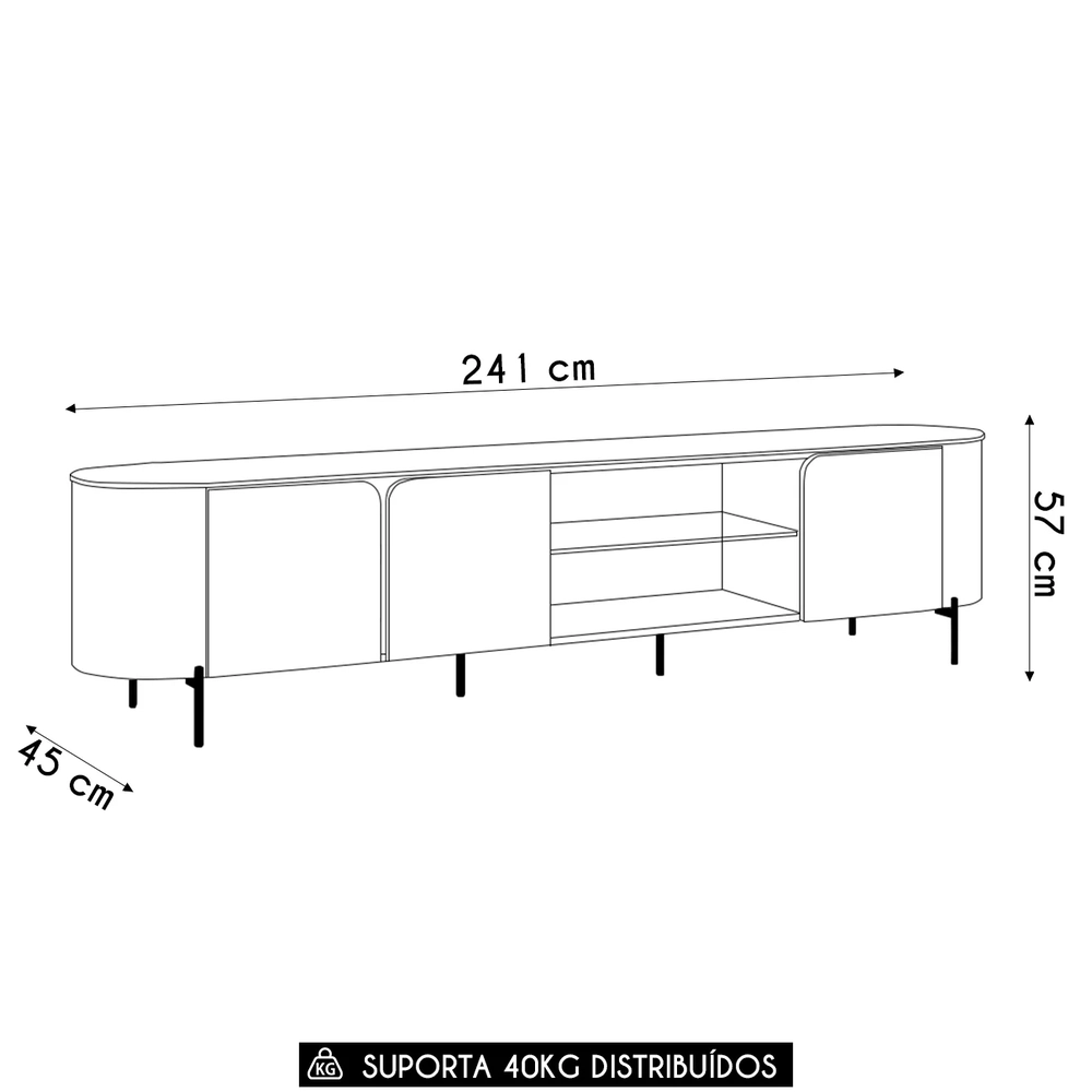 Rack Bancada de TV 75 Pol 241cm Ariane D04 Off White/Dourado - Mpozenato