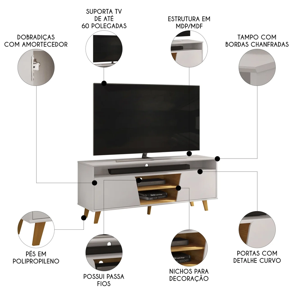 Rack Bancada de TV 60 Pol 150cm Elaine D04 Cedro/Bali - Mpozenato