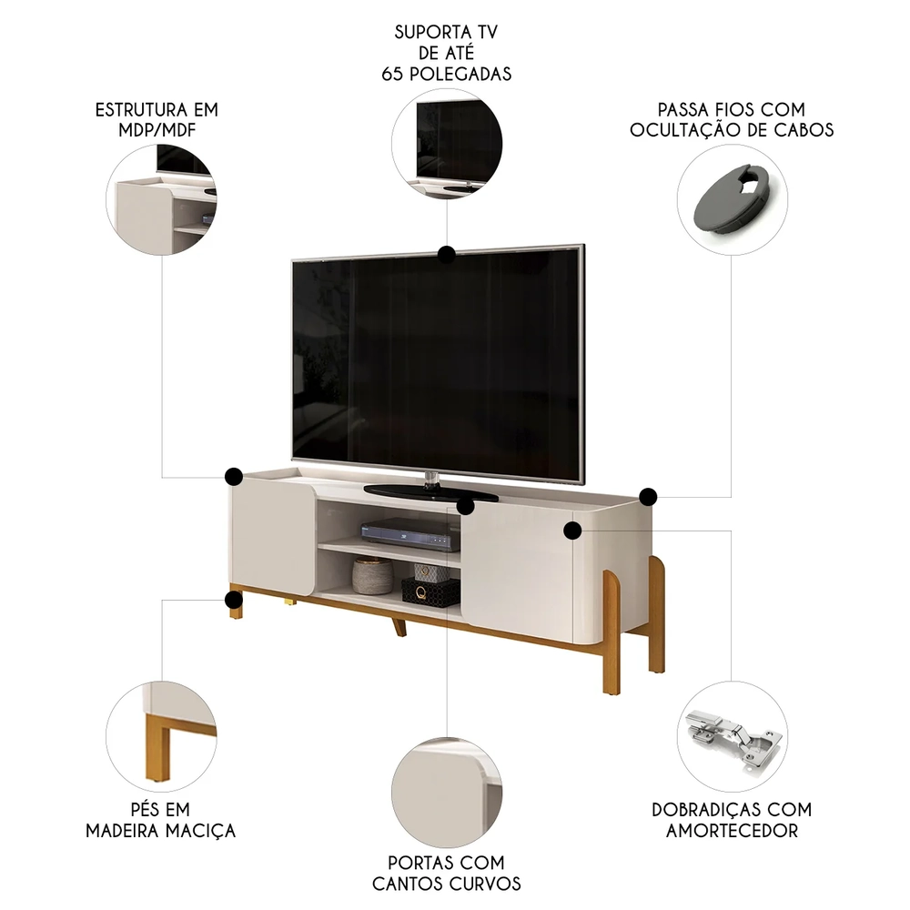 Rack Bancada de TV 65 Pol 180cm Chest D04 Off White/Cedro - Mpozenato