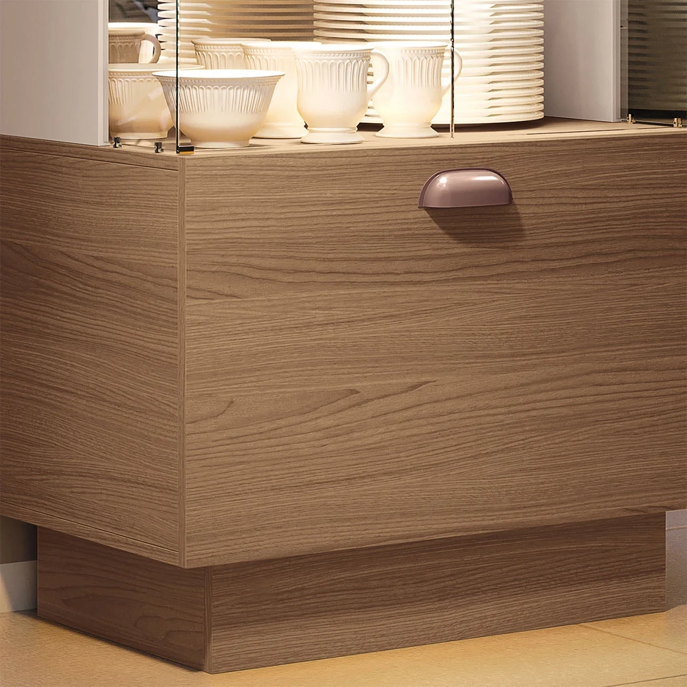 Cristaleira Portas de Vidro com Espelho Aruan H01 Off/Castanho - Mpozenato