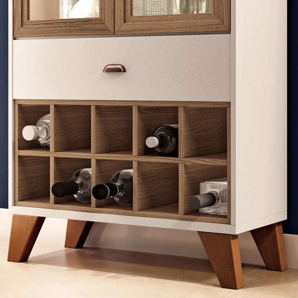 Cristaleira Portas de Vidro e Adega Órfeo H01 Off/Castanho - Mpozenato