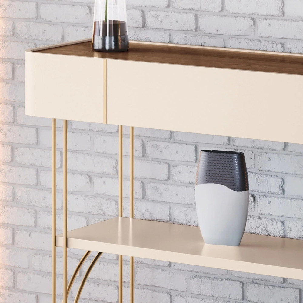 Aparador Sala de Estar Pés de Aço Gianni H01 Off/Castanho - Mpozenato