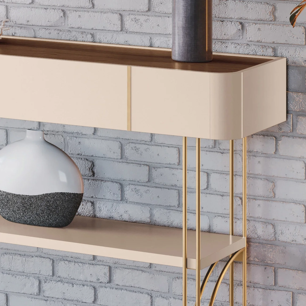 Aparador Sala de Estar Pés de Aço Gianni H01 Off/Castanho - Mpozenato