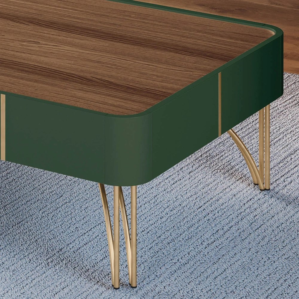 Mesa de Centro Para Sala Pés de Aço Alane H01 Pistache/Castanho - Mpozenato