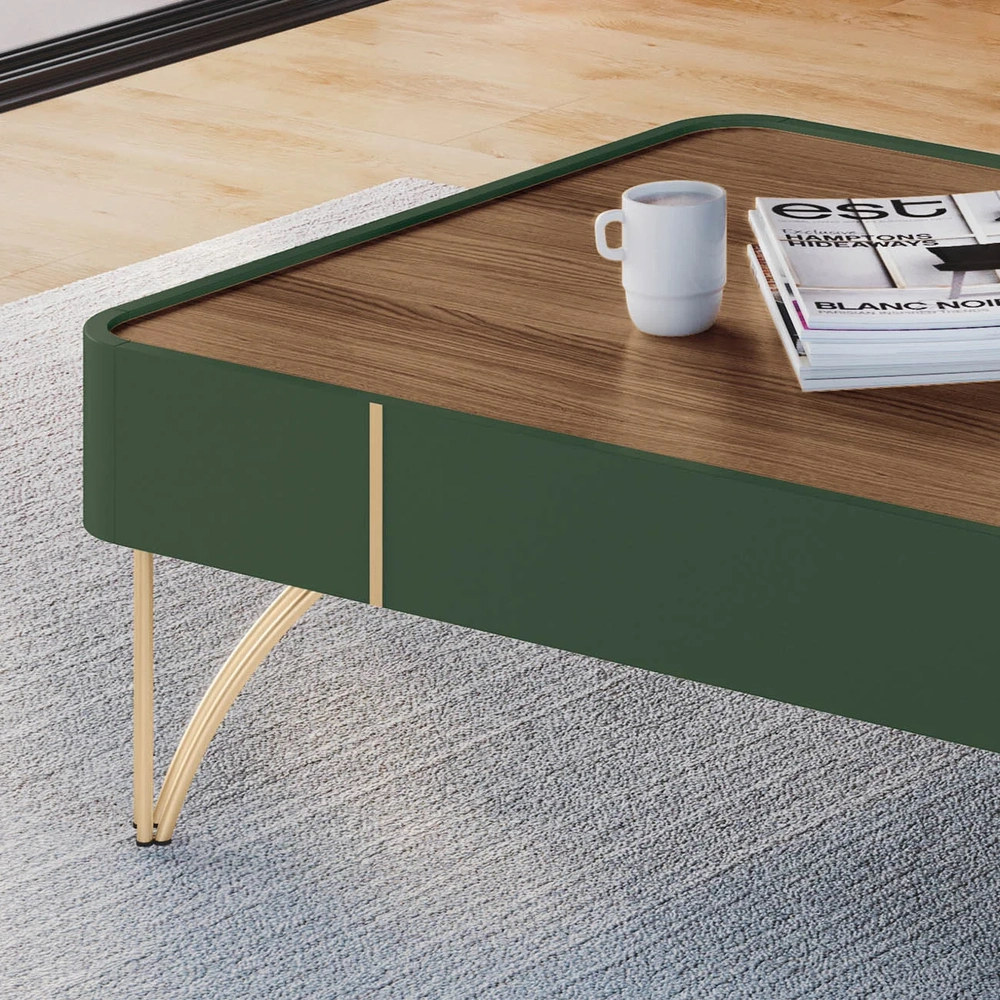 Mesa de Centro Para Sala Pés de Aço Alane H01 Pistache/Castanho - Mpozenato