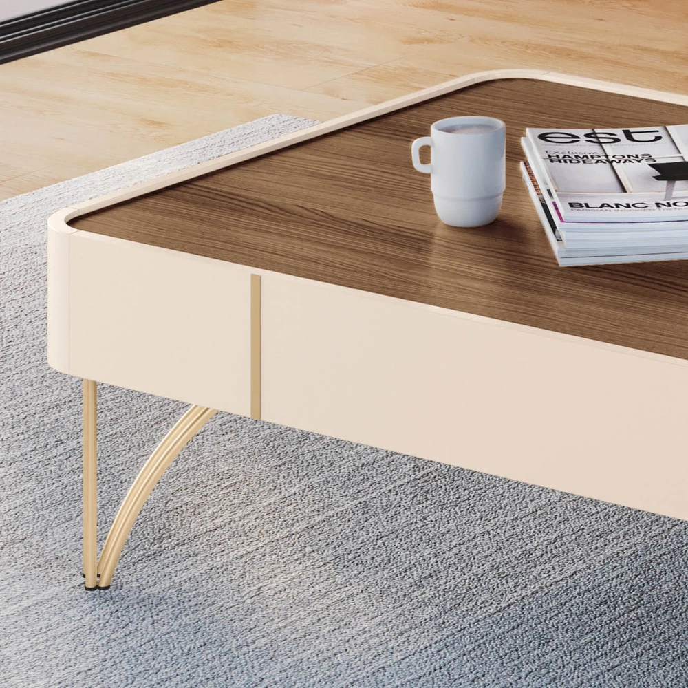 Mesa de Centro Para Sala Pés de Aço Alane H01 Off/Castanho - Mpozenato