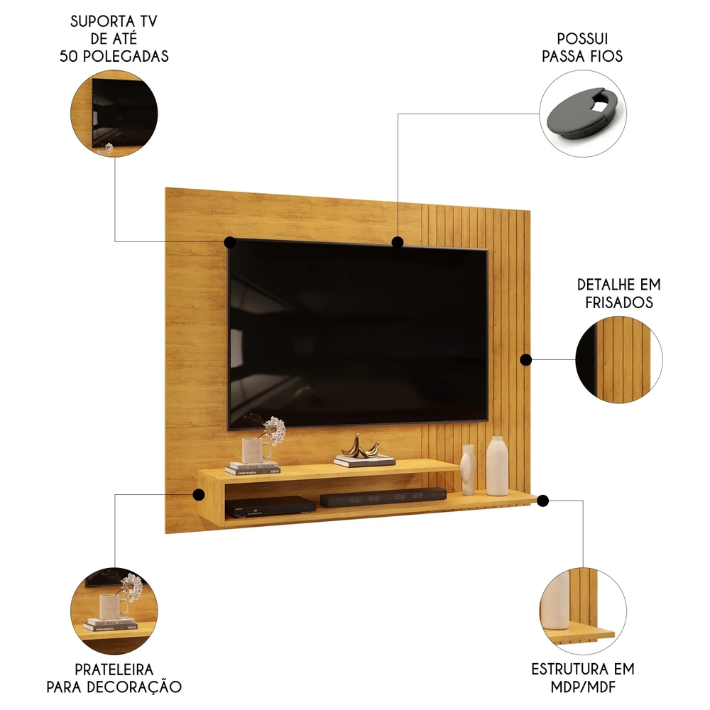 Painel TV 50 Pol 136cm Bancada Suspensa Vetra D04 Cedro - Mpozenato