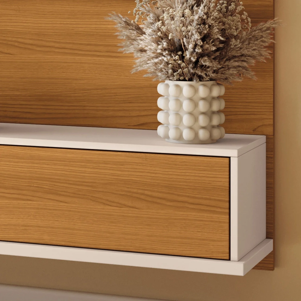 Painel TV 70 Pol 180cm Bancada Suspensa Mone H01 Off/Cinamomo - Mpozenato