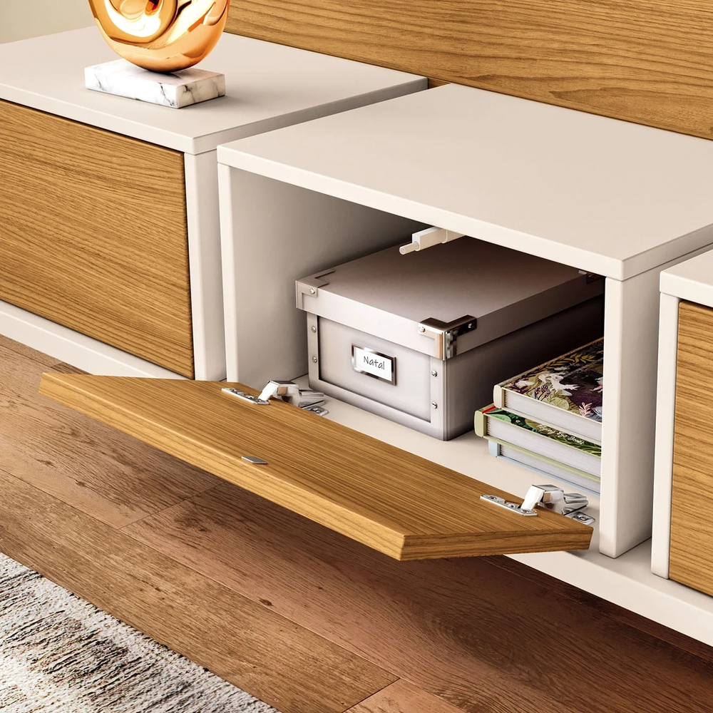 Painel TV 70 Pol 180cm Bancada Suspensa Mone H01 Off/Cinamomo - Mpozenato