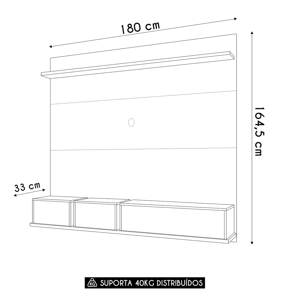 Painel TV 70 Pol 180cm Bancada Suspensa Mone H01 Off/Cinamomo - Mpozenato