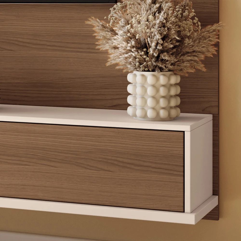 Painel TV 70 Pol 180cm Bancada Suspensa Mone H01 Off/Castanho - Mpozenato