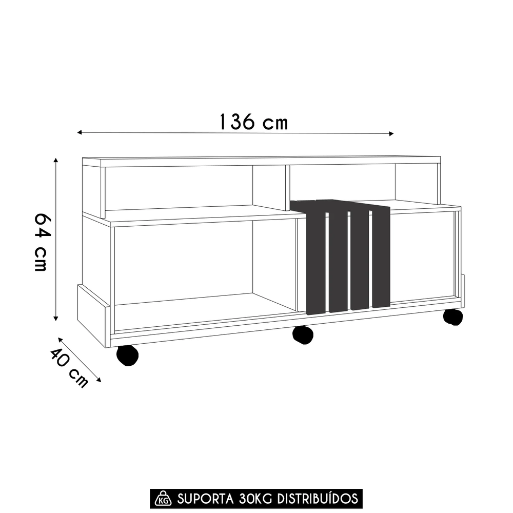 Rack Bancada de TV 50 Pol 136cm Analu H01 Castanho/Off White - Mpozenato