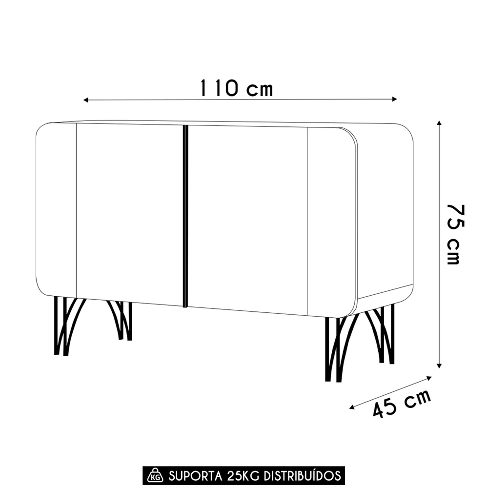 Balcão Aparador Buffet 2 Portas Pé Metal Benvy H01 Cinamomo/Off - Mpozenato