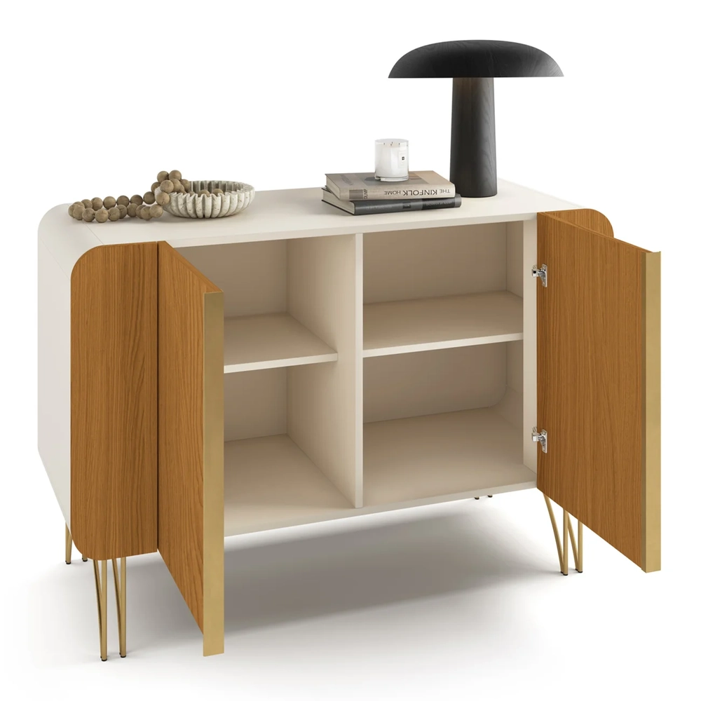 Balcão Aparador Buffet 2 Portas Pé Metal Benvy H01 Cinamomo/Off - Mpozenato