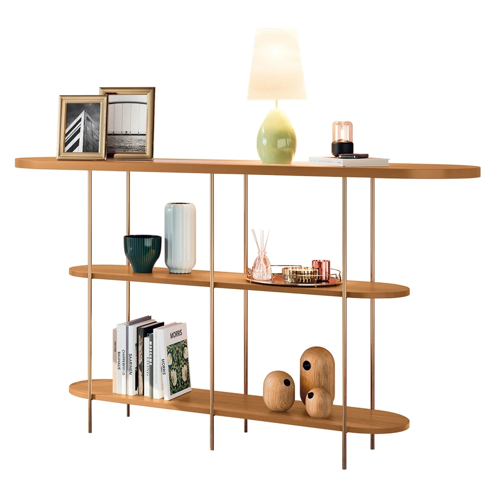 Aparador de Sala com Prateleiras Pé Metal Wonka H01 Cinamomo - Mpozenato