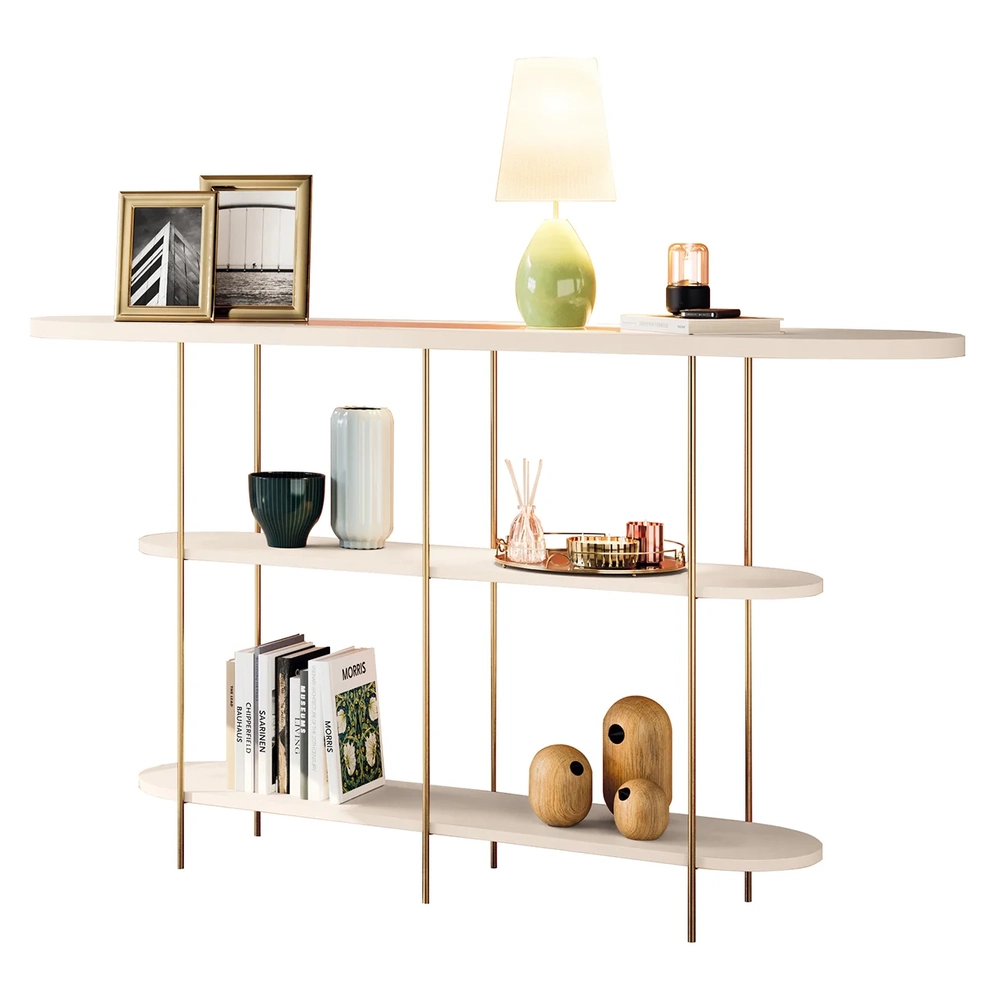 Aparador de Sala com Prateleiras Pé Metal Wonka H01 Off White - Mpozenato