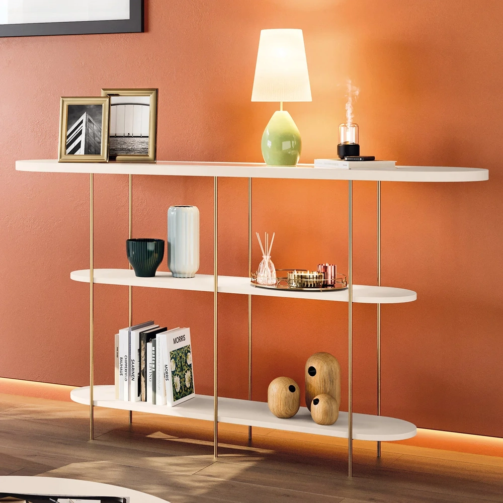 Aparador de Sala com Prateleiras Pé Metal Wonka H01 Off White - Mpozenato