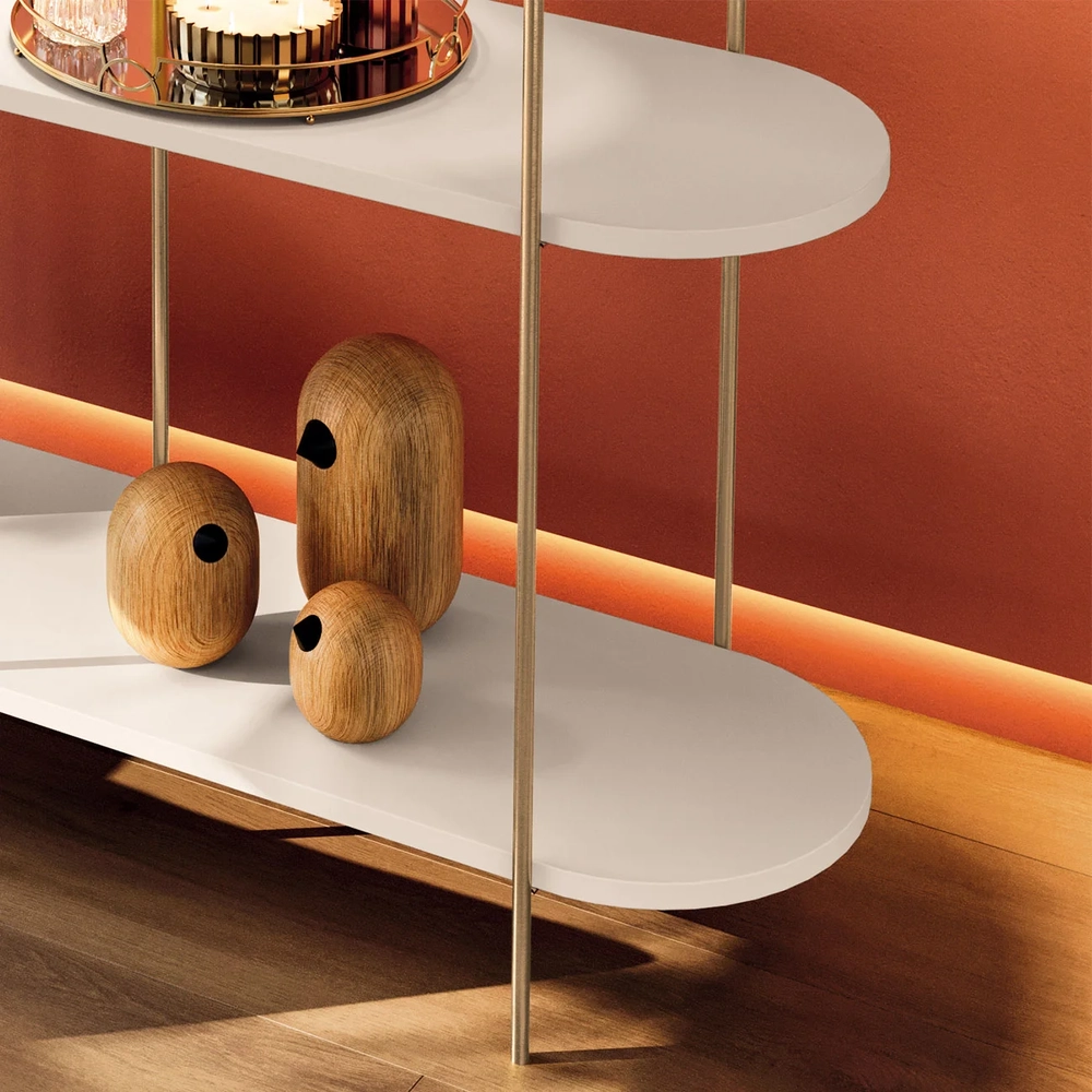 Aparador de Sala com Prateleiras Pé Metal Wonka H01 Off White - Mpozenato