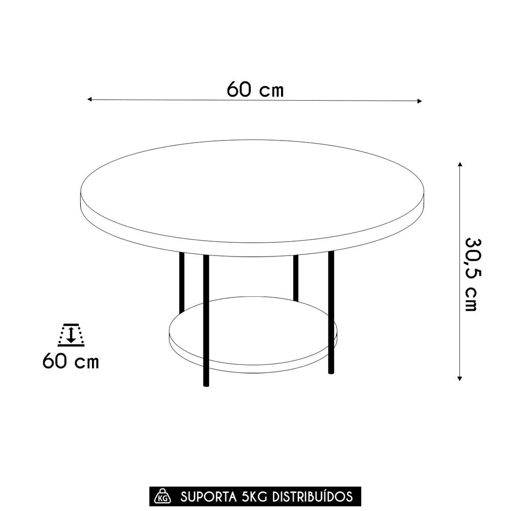 Mesa de Centro Redonda Pés Metálicos Mindy H01 Off White - Mpozenato