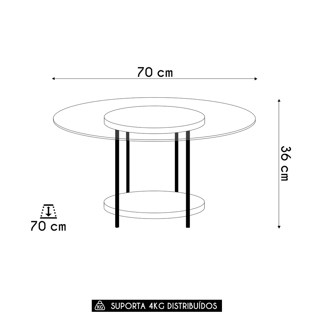Mesa de Centro Redonda Tampo de Vidro Mindy H01 Cinamomo - Mpozenato