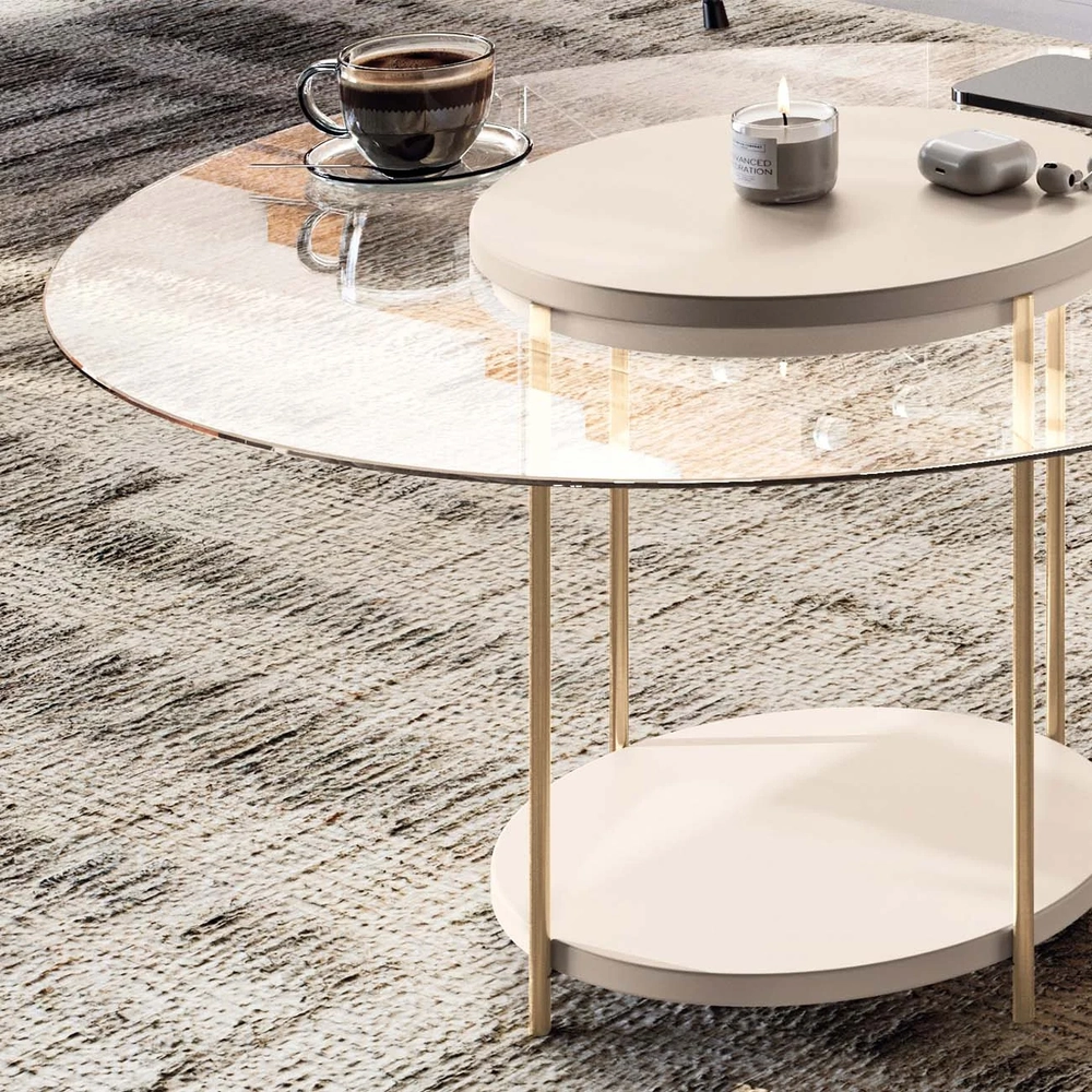 Mesa de Centro Redonda Tampo de Vidro Mindy H01 Off White - Mpozenato