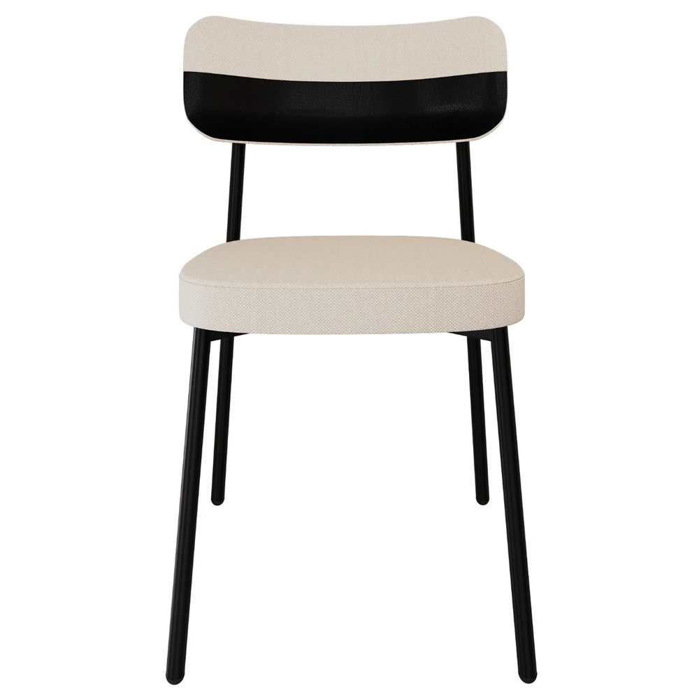 Cadeira de Jantar Estofada Fixa Ella M25 Linho Palha/Preto - Mpozenato