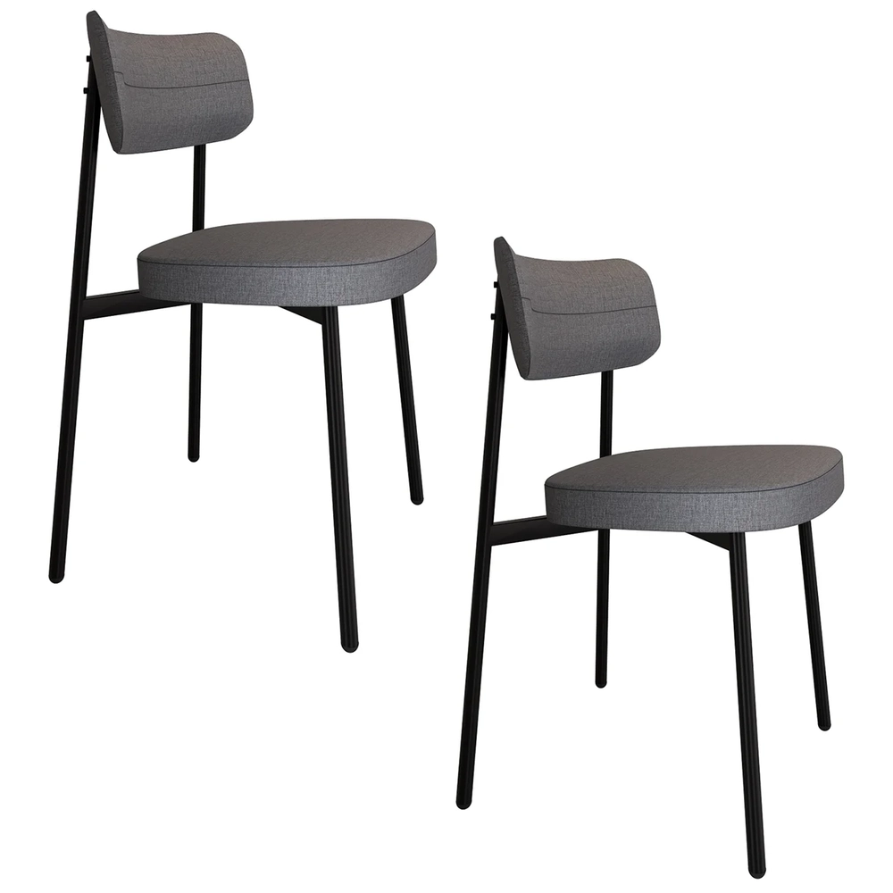 Cadeira de Jantar Estofada Kit 2 Ella M25 Linho Cinza - Mpozenato