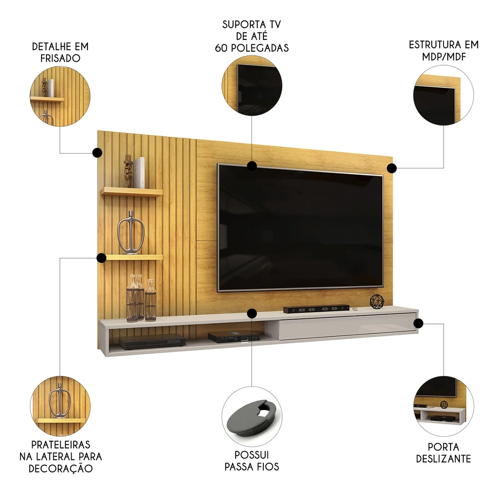 Painel TV 60 Pol 190cm Bancada Suspensa Lutra D04 Cedro/Bali - Mpozenato