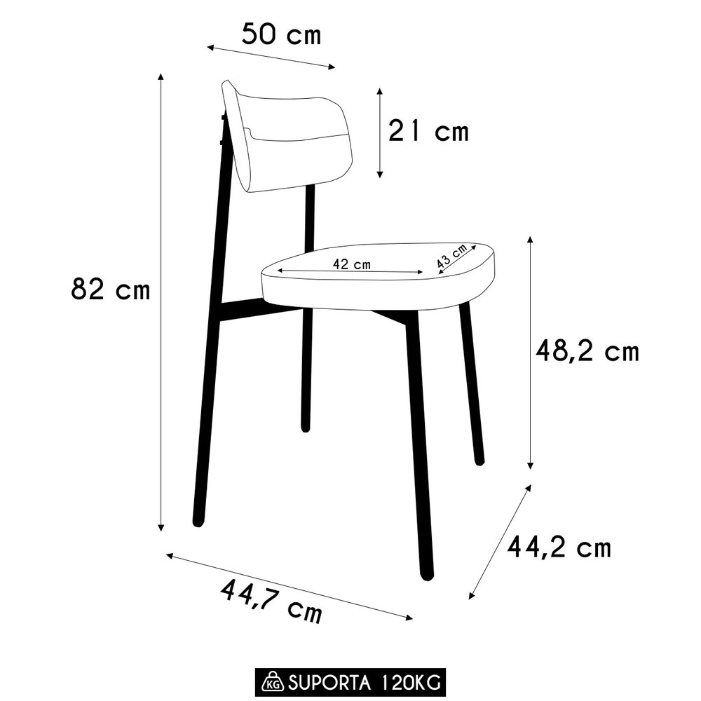 Cadeira de Jantar Estofada Kit 2 Ella M25 Sintético Marrom - Mpozenato