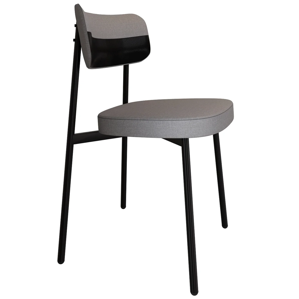 Cadeira de Jantar Estofada Kit 2 Ella M25 Linho Cinza CL/Preto - Mpozenato