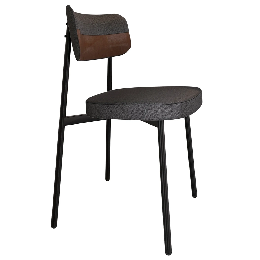 Cadeira de Jantar Estofada Kit 4 Ella M25 Linho Grafite/Marrom - Mpozenato