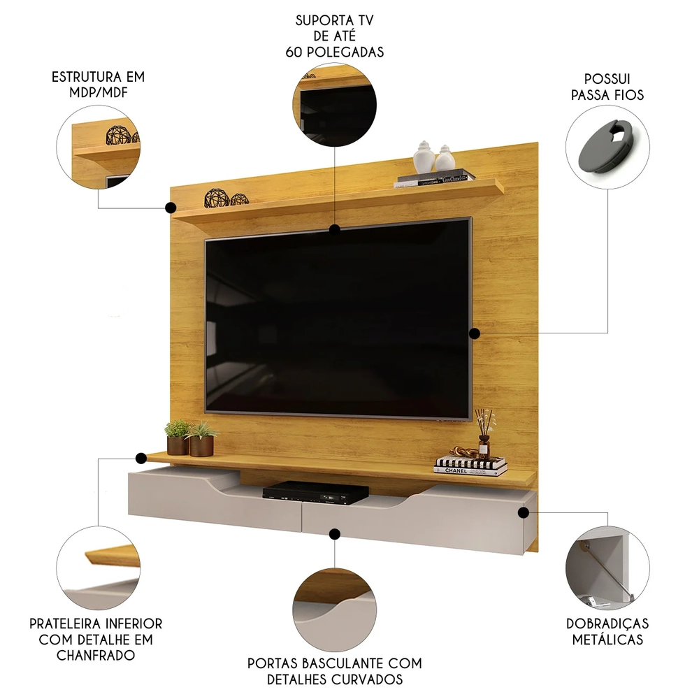 Painel TV 60 Pol 160cm Bancada Suspensa Trego D04 Cedro/Bali - Mpozenato