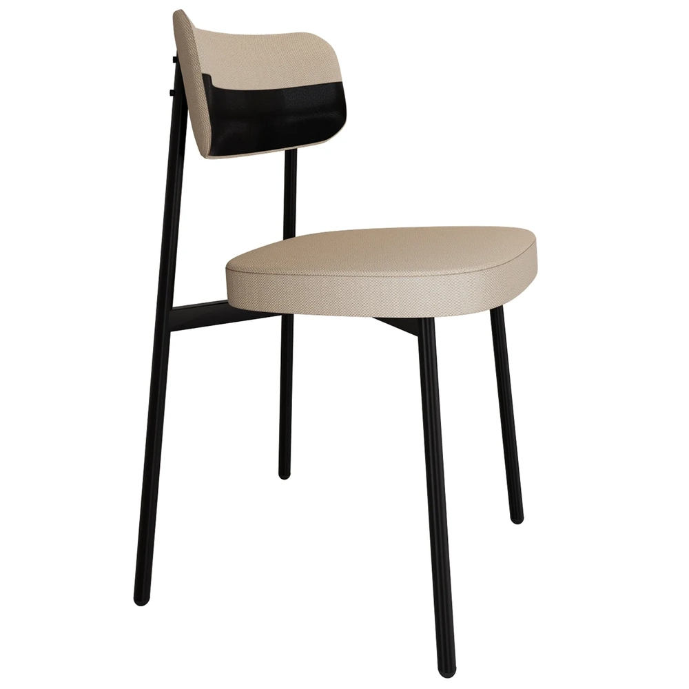 Cadeira de Jantar Estofada Kit 6 Ella M25 Linho Areia/Preto - Mpozenato
