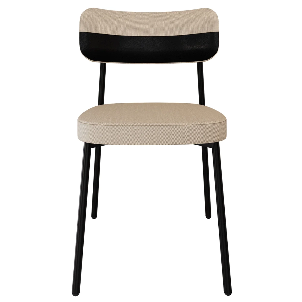 Cadeira de Jantar Estofada Kit 6 Ella M25 Linho Areia/Preto - Mpozenato