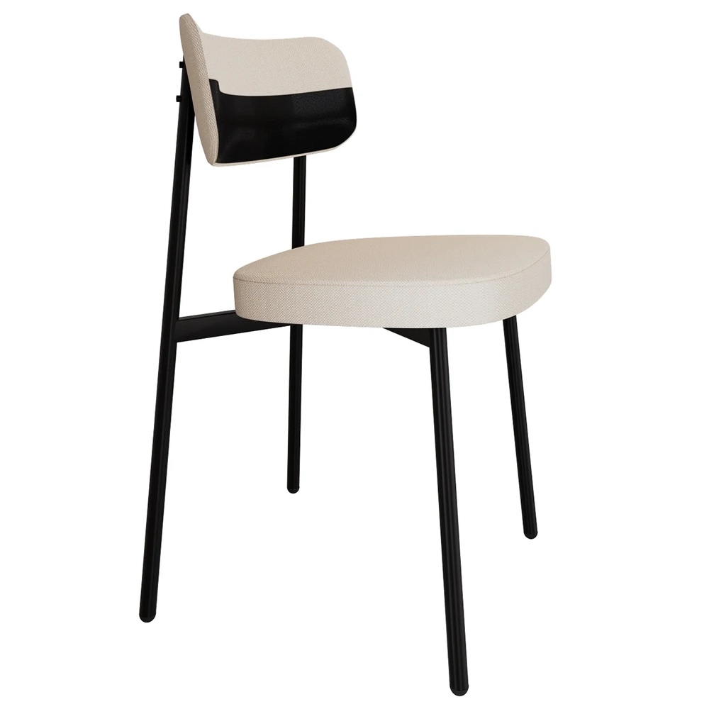 Cadeira de Jantar Estofada Kit 6 Ella M25 Linho Palha/Preto - Mpozenato