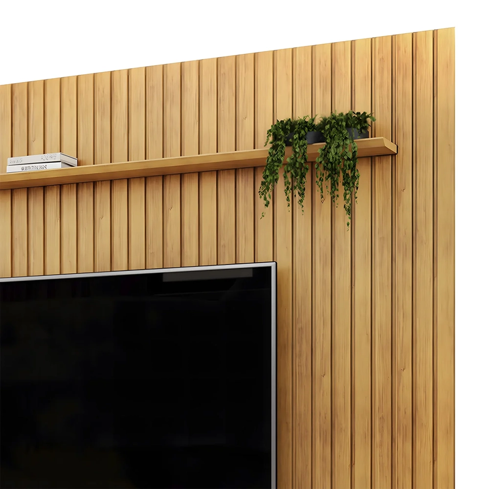 Painel TV 75 Pol Ripado 275cm e Bancada Ariane D04 Off/Cedro - Mpozenato