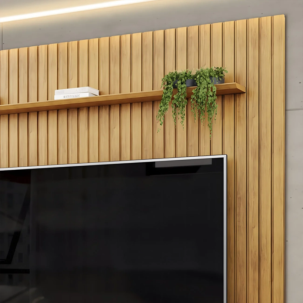 Painel TV 75 Pol Ripado 223cm e Bancada Elaine D04 Cedro/Bal - Mpozenato