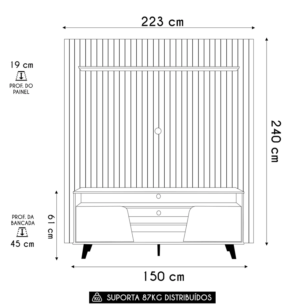 Painel TV 75 Pol Ripado 223cm e Bancada Elaine D04 Cedro/Bal - Mpozenato