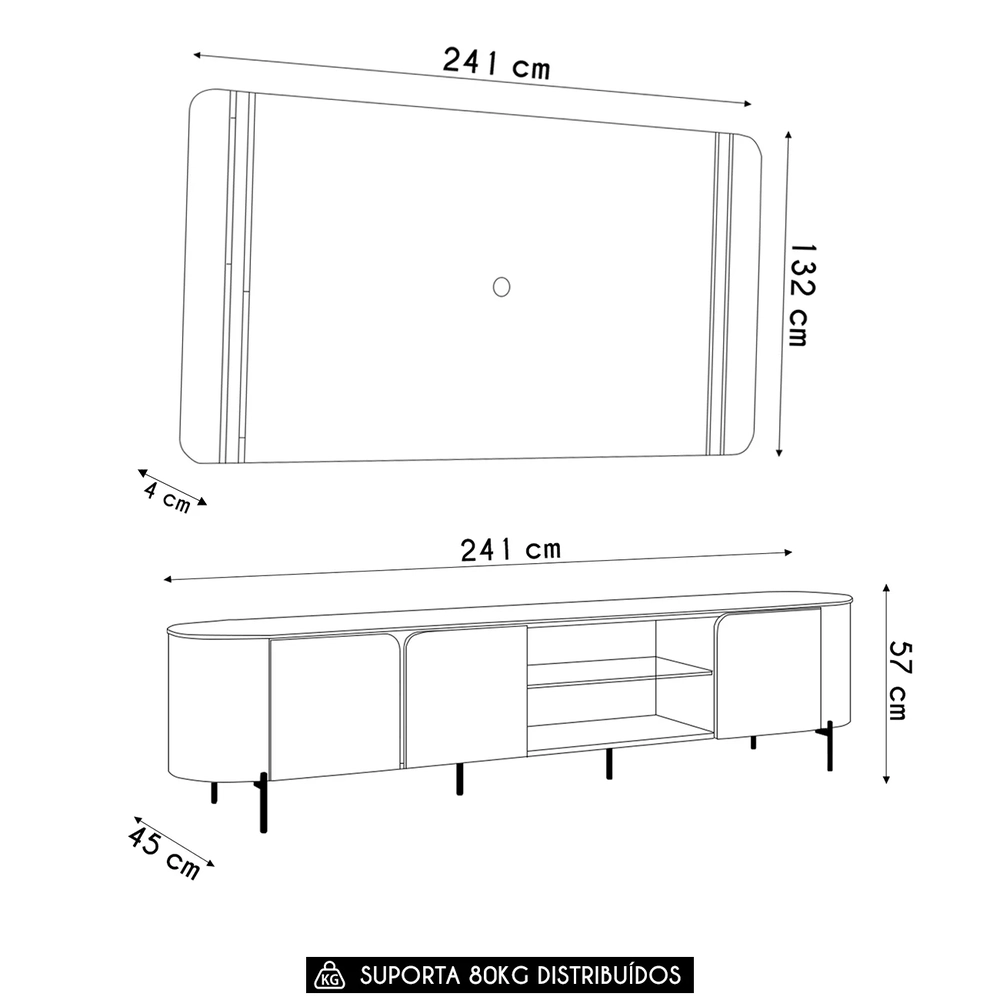 Painel TV 75 Pol e Bancada 241cm Ariane D04 Off/Dourado - Mpozenato