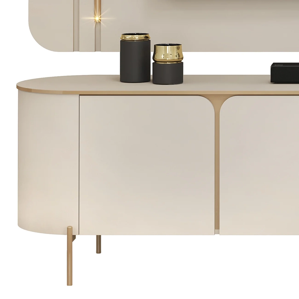 Painel TV 75 Pol e Bancada 241cm Ariane D04 Off/Dourado - Mpozenato