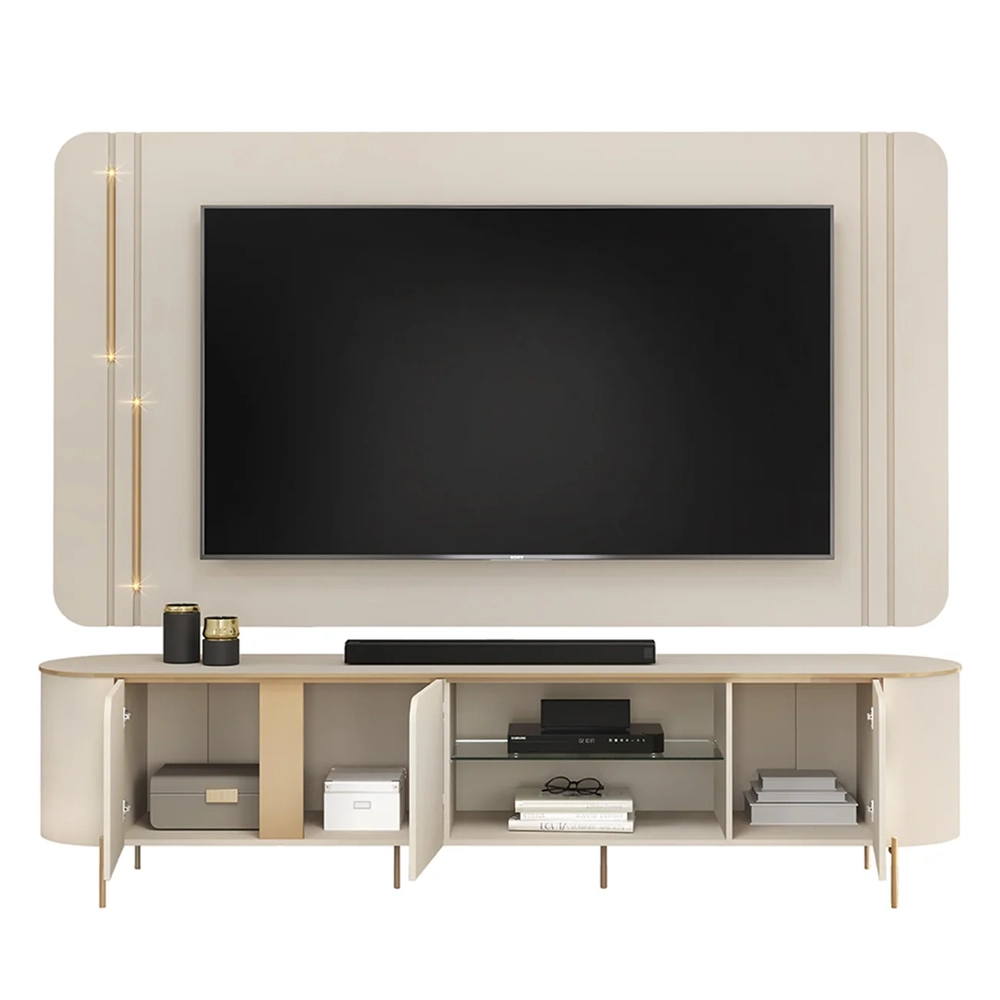 Painel TV 75 Pol e Bancada 241cm Ariane D04 Off/Dourado - Mpozenato