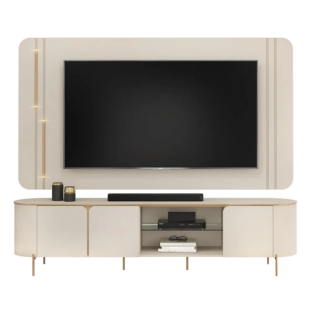 Painel TV 75 Pol e Bancada 241cm Ariane D04 Off/Dourado - Mpozenato