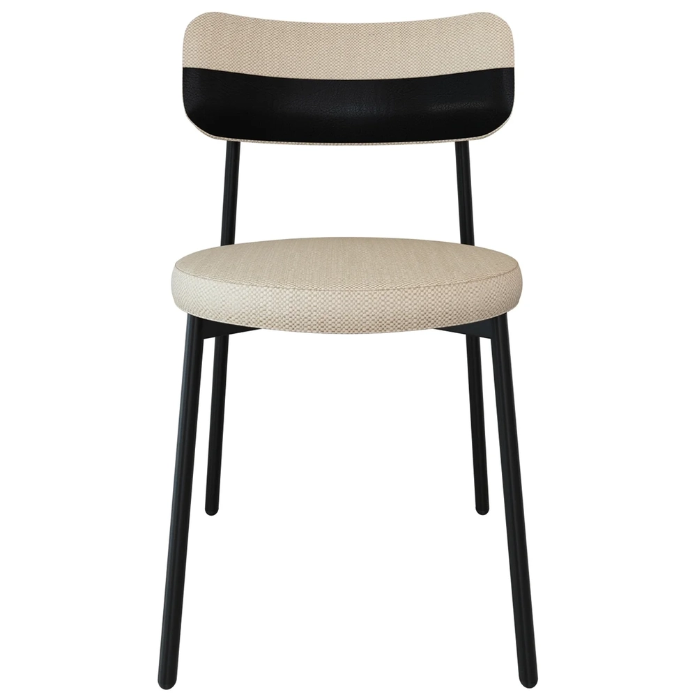 Cadeira de Jantar Estofada Kit 2 Nyka M25 Linho Areia/Preto - Mpozenato