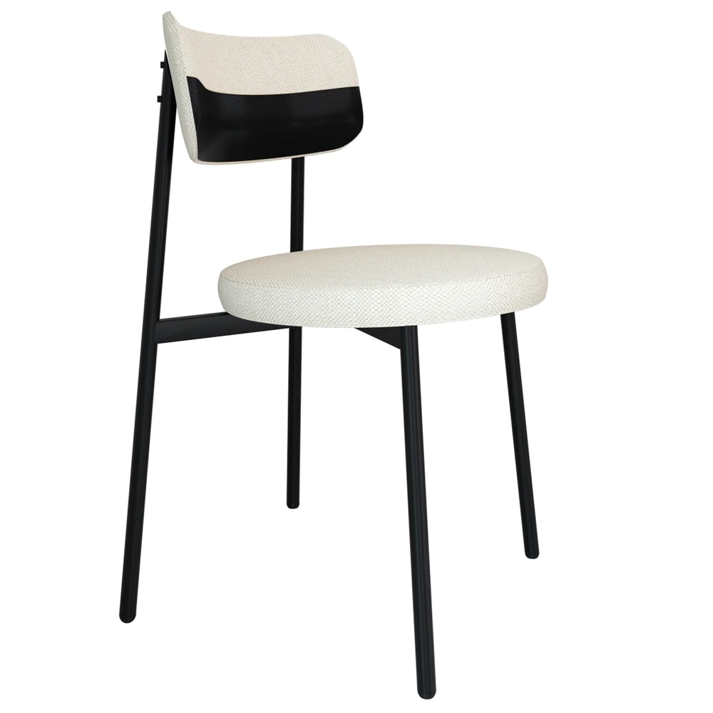 Cadeira de Jantar Estofada Kit 2 Nyka M25 Linho Palha/Preto - Mpozenato